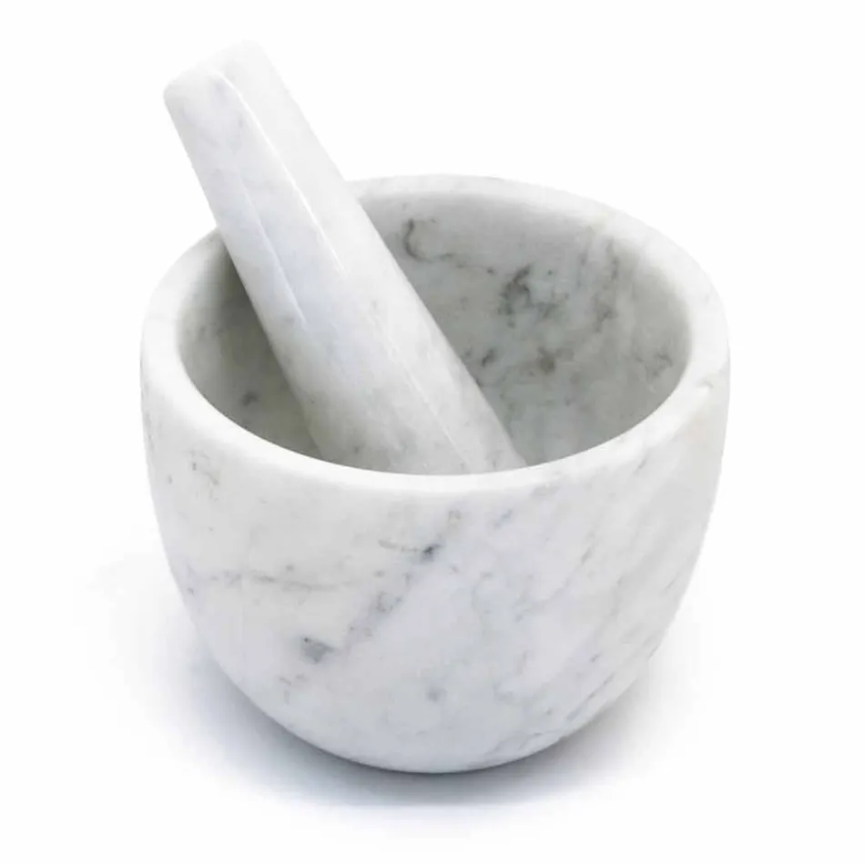 Piccolo Mortaio con Pestello in Marmo Bianco di Carrara Made in Italy - Mirel Viadurini