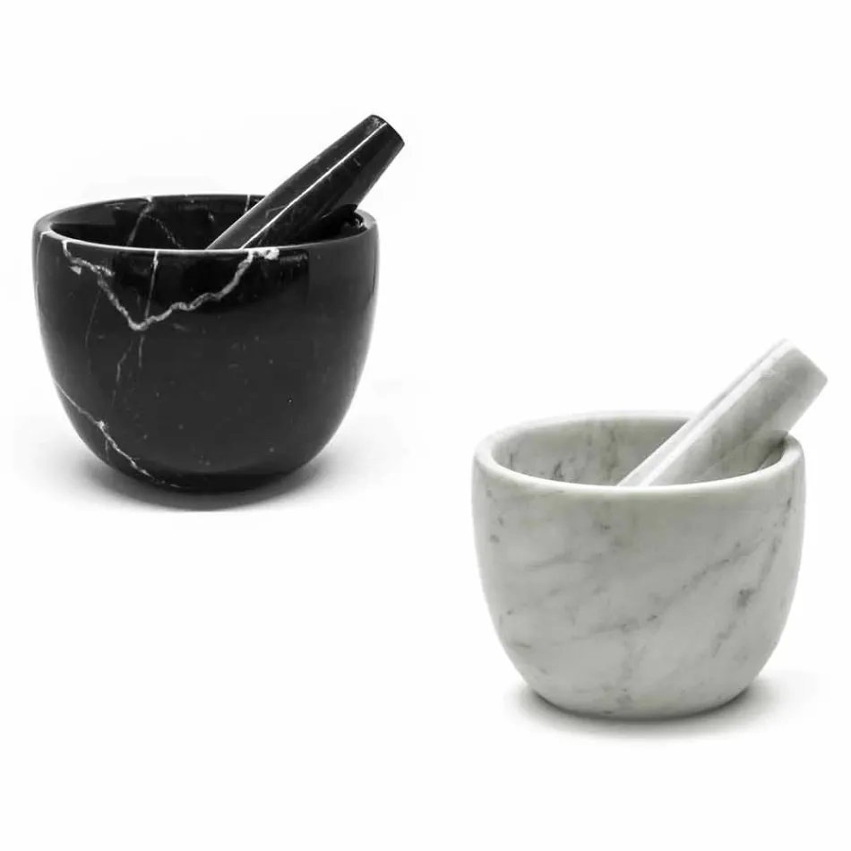 Piccolo Mortaio con Pestello in Marmo Bianco di Carrara Made in Italy - Mirel Viadurini