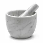 Piccolo Mortaio con Pestello in Marmo Bianco di Carrara Made in Italy - Mirel Viadurini