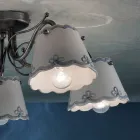 Plafoniera a 3 o 5 Luci in Ceramica Effetto Ricamo Dipinta a Mano - Ravenna Viadurini
