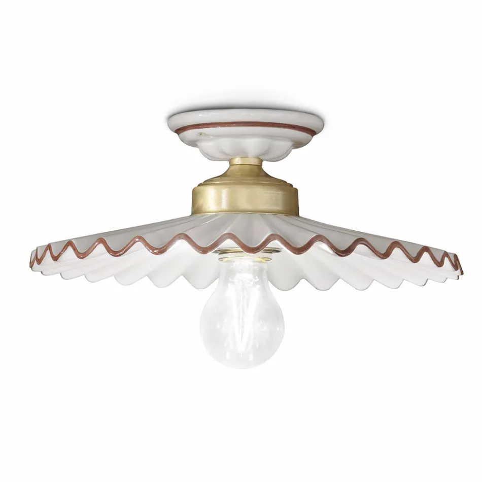 Plafoniera a soffitto ceramica lucida e filo colorato Ferroluce Viadurini