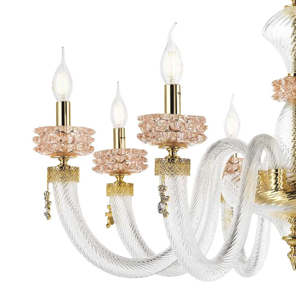 Plafoniera Classica 8 Luci in Vetro Artigianale Lusso Italiano - Saline Viadurini