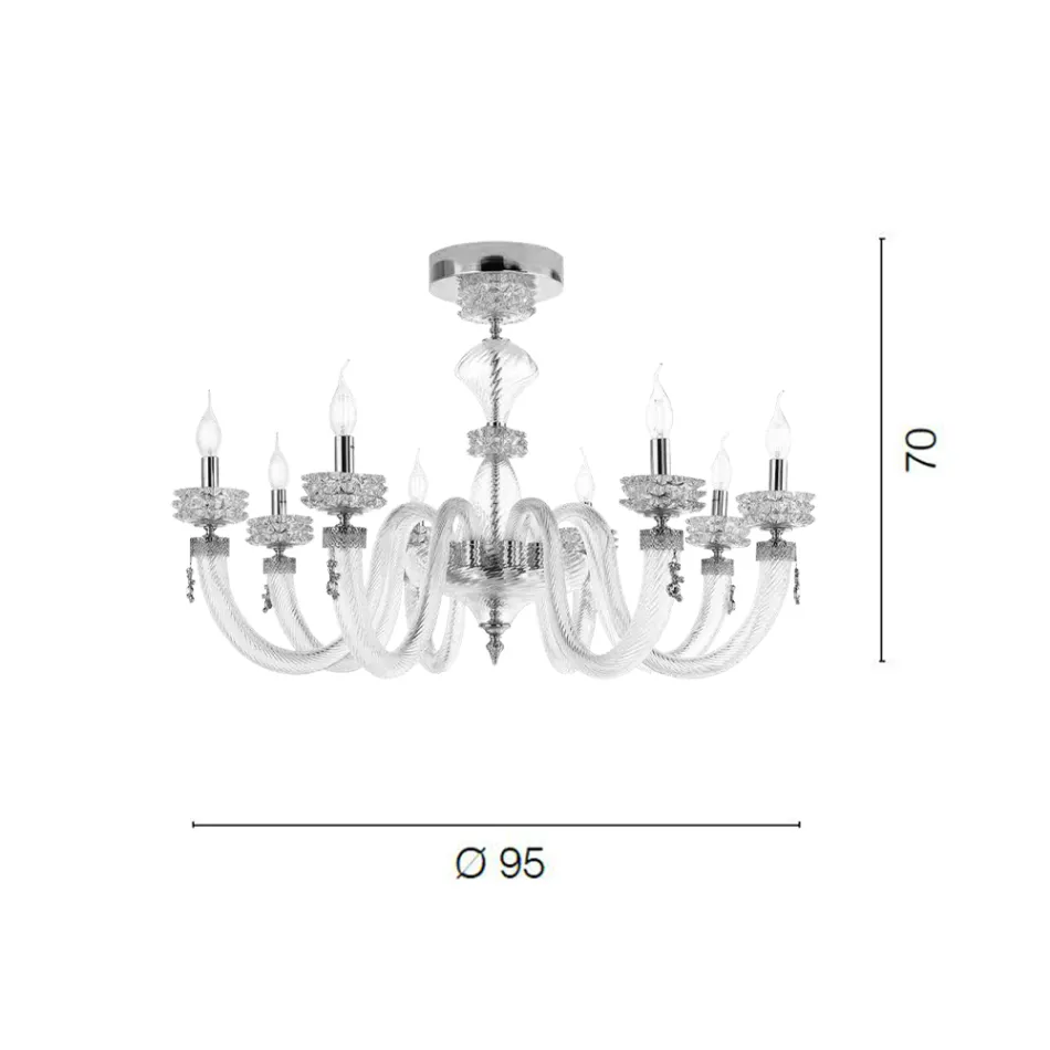 Plafoniera Classica 8 Luci in Vetro Artigianale Lusso Italiano - Saline Viadurini