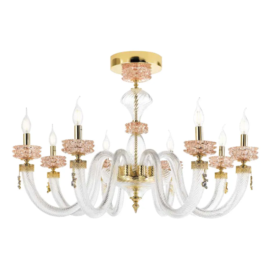 Plafoniera Classica 8 Luci in Vetro Artigianale Lusso Italiano - Saline Viadurini