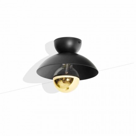 Plafoniera Design in Metallo con Dettaglio in Finitura Oro Made in Italy - Valta Viadurini