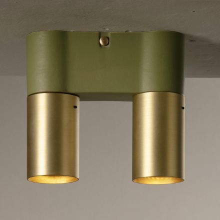 Plafoniera in Ceramica e Ottone Spazzolato Fatta a Mano in Italia - Toscot Match Viadurini