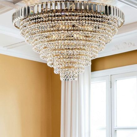 Plafoniera in Ferro Dorato con Strass Made in Italy - Kiev Viadurini