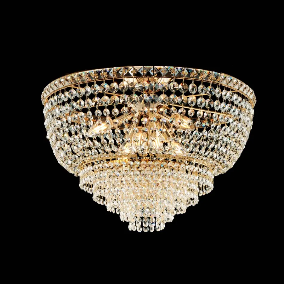 Plafoniera in Ferro e Dorato con Strass Made in Italy per Arredare L’interno - Baviera Viadurini