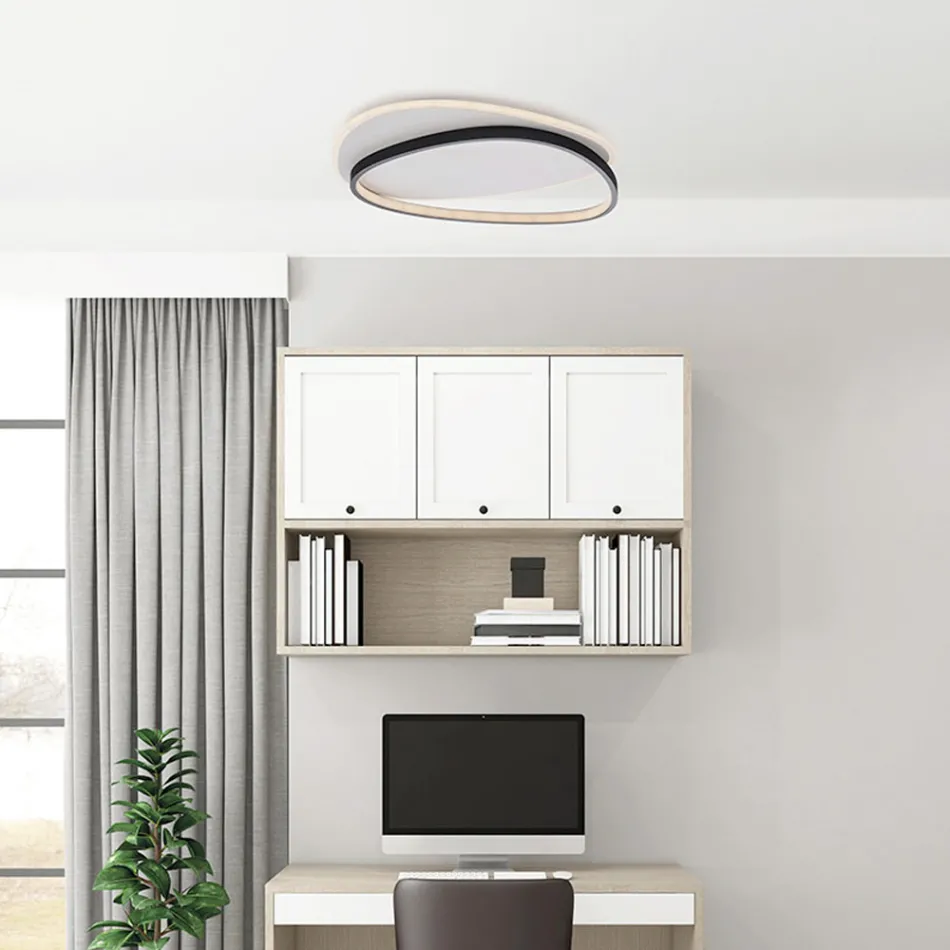 Plafoniera in Metallo Bianco Nero Led per Illuminazione Interni - Ophiuchus Viadurini
