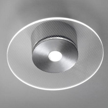 Plafoniera in Metallo e Diffusore in Plexiglass Micro-Puntinato - Nora Viadurini