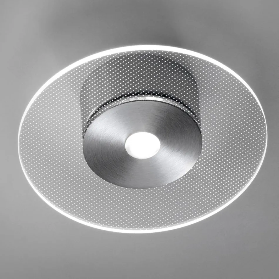 Plafoniera in Metallo e Diffusore in Plexiglass Micro-Puntinato - Nora Viadurini