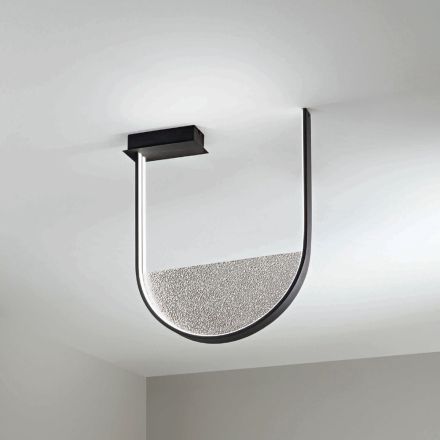 Plafoniera in Metallo Verniciato e Inserto Amovibile in Vetro Granigliato - Catalpa Viadurini