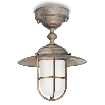 Plafoniera in Ottone Vintage da Esterno, Vetro Opale IP44 - Elfico Viadurini