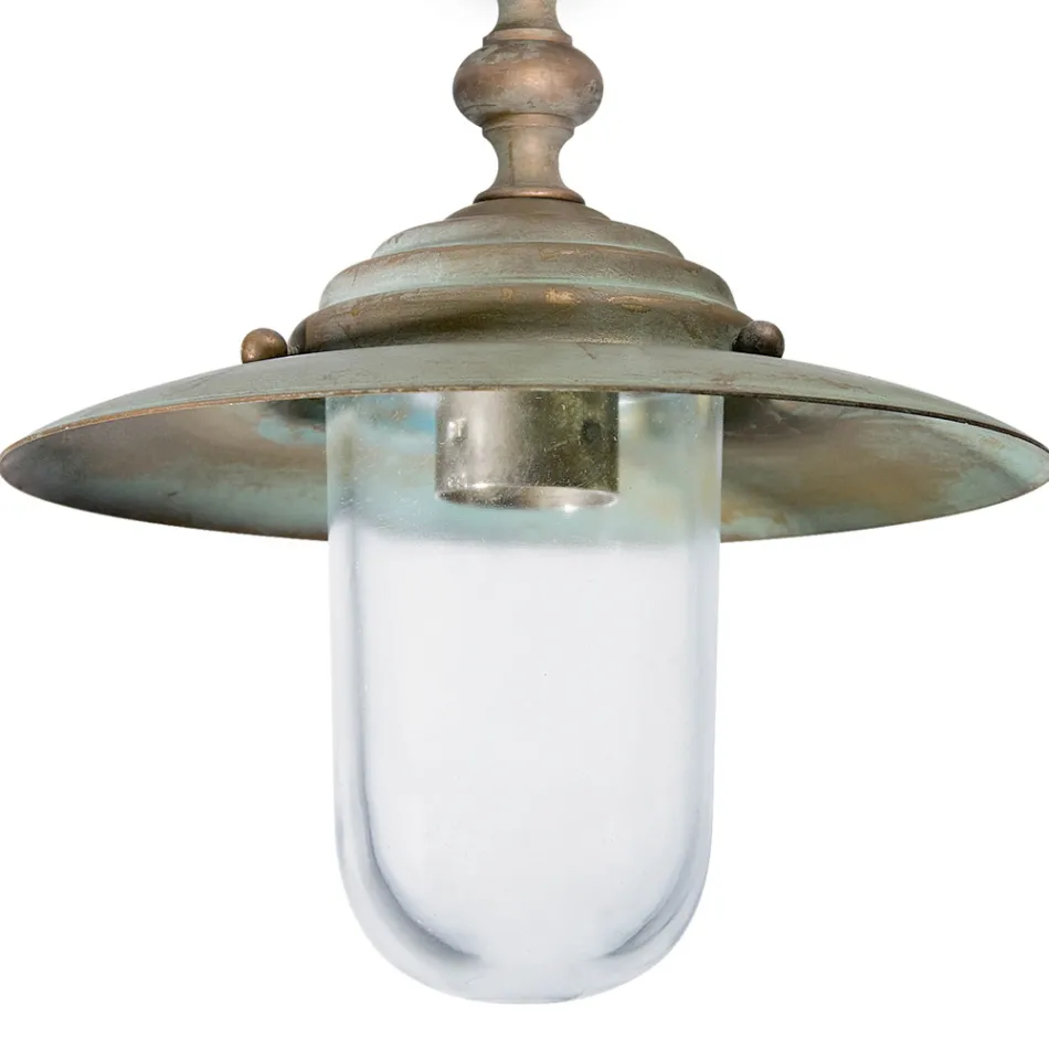 Plafoniera in Ottone Vintage da Esterno, Vetro Trasparente IP44 - Elfico Viadurini