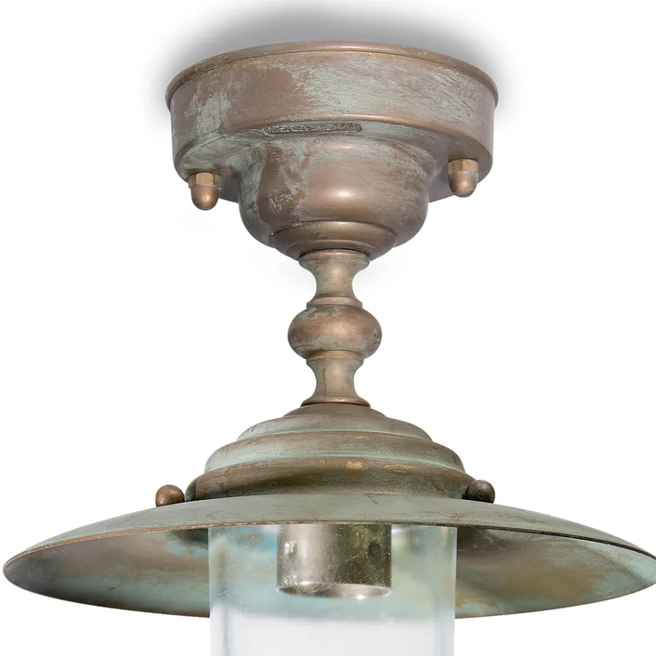 Plafoniera in Ottone Vintage da Esterno, Vetro Trasparente IP44 - Elfico Viadurini