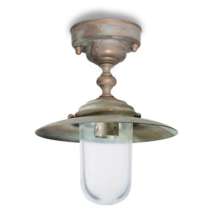 Plafoniera in Ottone Vintage da Esterno, Vetro Trasparente IP44 - Elfico Viadurini