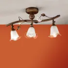 Plafoniera Lineare a 3 Luci in Ferro, Vetro e Rose di Ceramica - Siena Viadurini