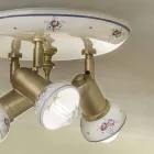Plafoniera Rotonda 3 Faretti in Ottone e Ceramica Dipinta a Mano - Savona Viadurini