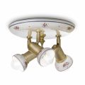 Plafoniera Rotonda 3 Faretti in Ottone e Ceramica Dipinta a Mano - Savona