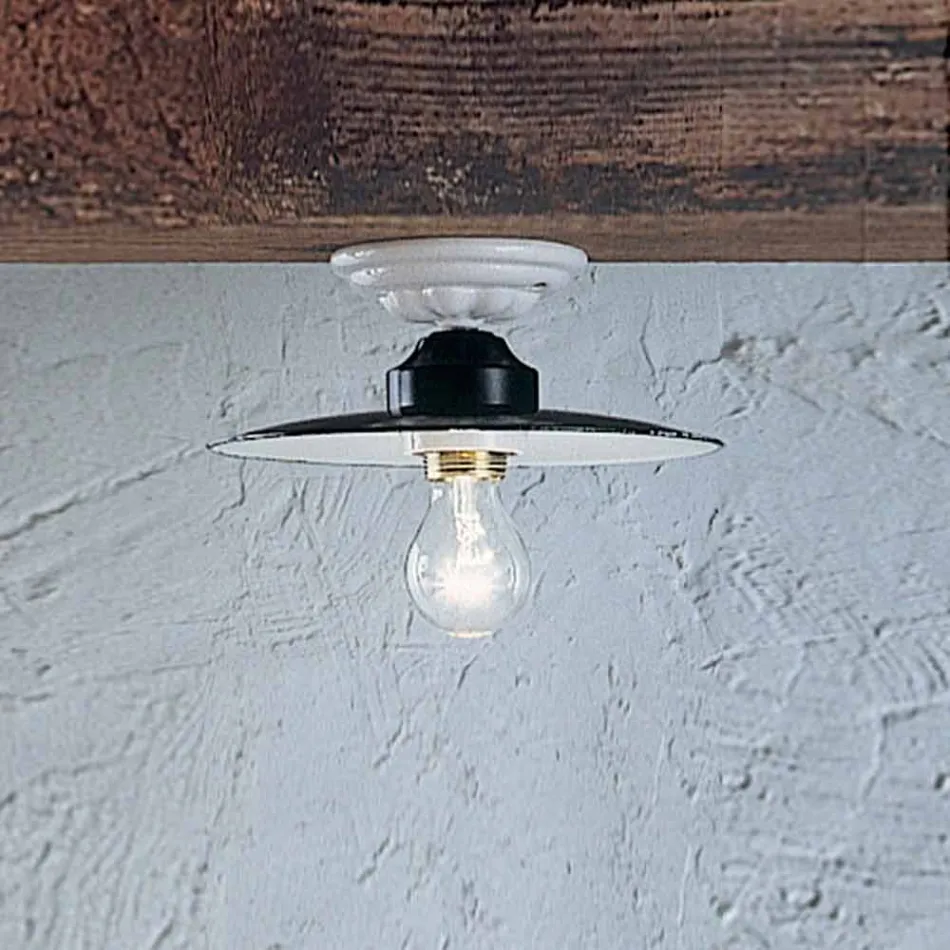 Plafoniera tonda a soffitto rustica in ceramica Ferroluce Potenza Viadurini