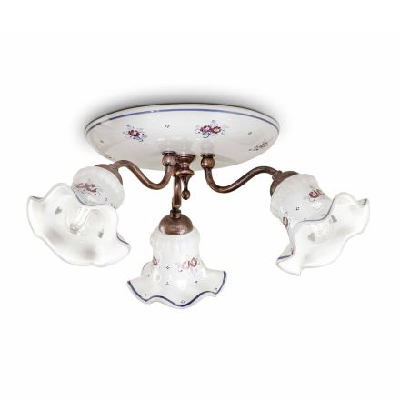 Plafoniera Vintage Artigianale in Ferro e Ceramica Decorata a Mano - Chieti Viadurini