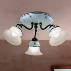 Plafoniera Vintage in Ferro, Vetro e Ceramica Decorata a Mano - Ferrara Viadurini
