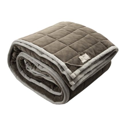 Plaid in Raso di Cotone e Ciniglia con Bordo in Lurex, Gesso o Retrò - Tortoro Viadurini