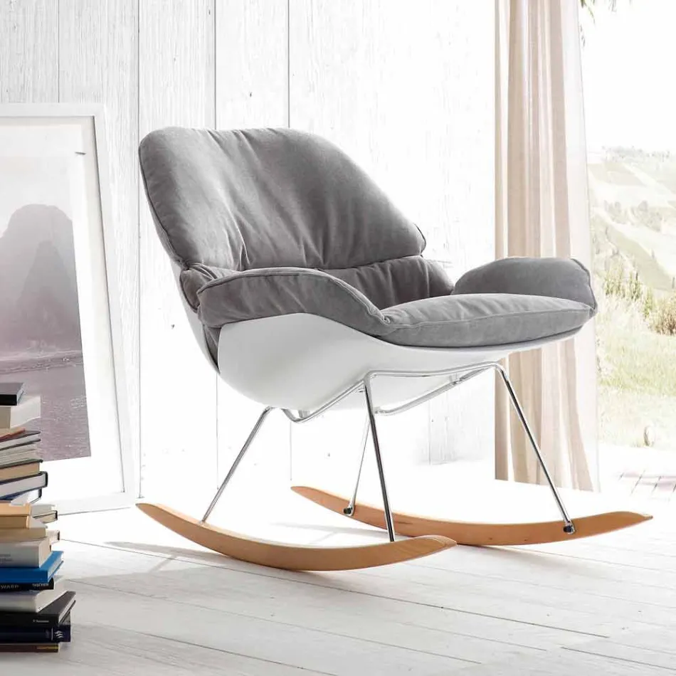Poltrona a dondolo con cuscino soft grigio sfoderabile moderna Acacia Viadurini