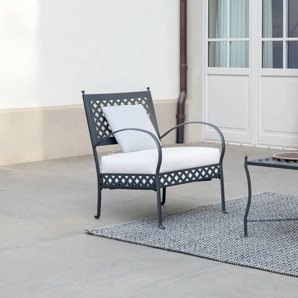 Poltrona Bassa da Giardino in Acciaio Zincato con Braccioli Made in Italy - Selvaggia Viadurini