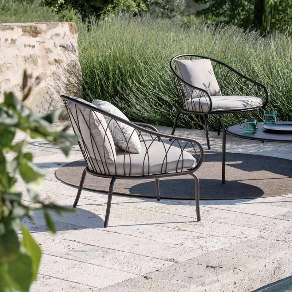 Poltrona Bassa da Giardino in Metallo e Cuscino Made in Italy - Fontana Viadurini