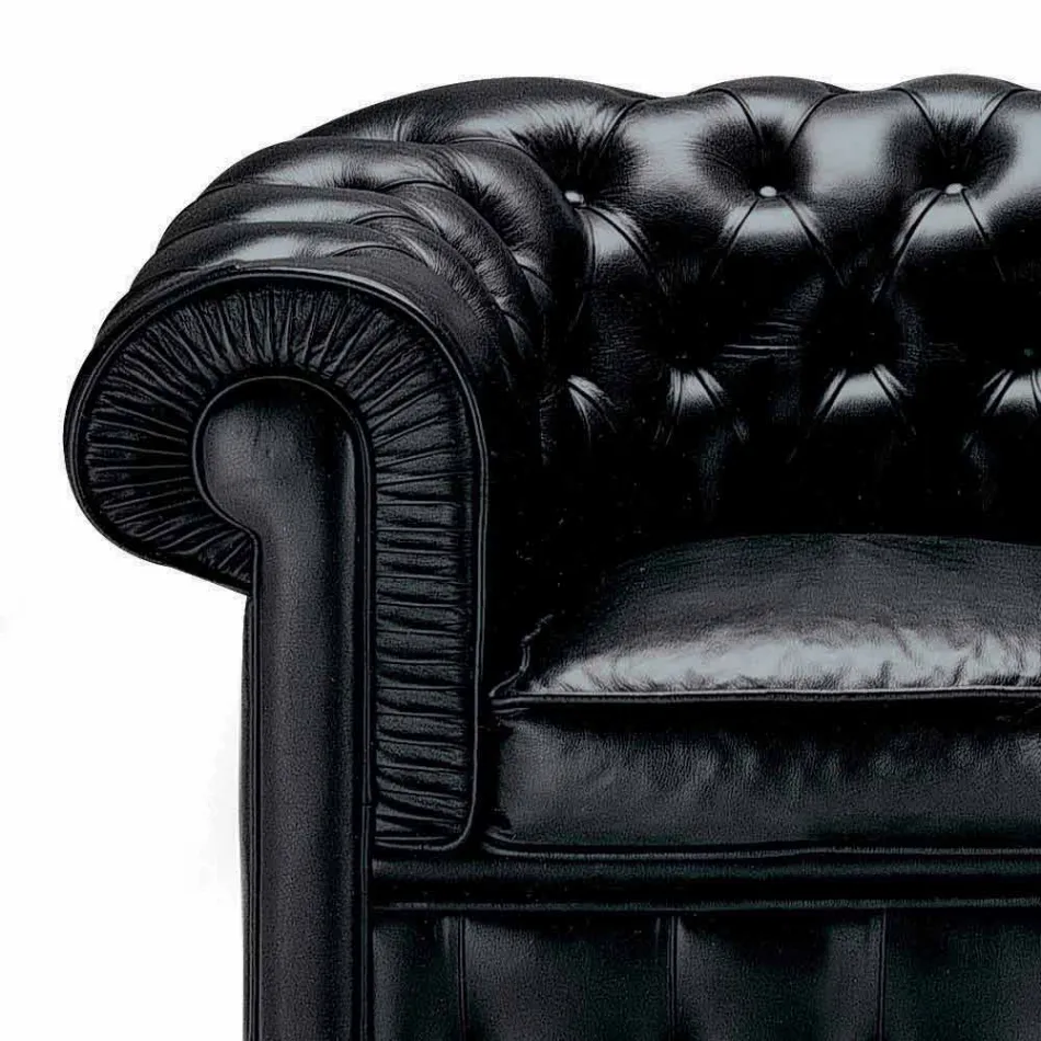 Poltrona Classica Rivestita in Pelle con Piedini in Legno Made in Italy - Idra Viadurini