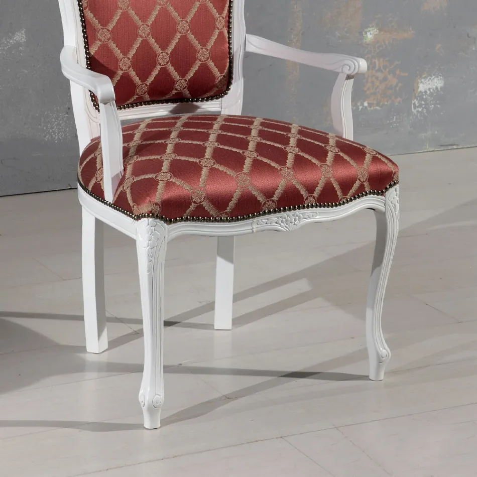 Poltrona con Braccioli e Struttura in Legno Laccato Bianco Made in Italy - Gatto Viadurini