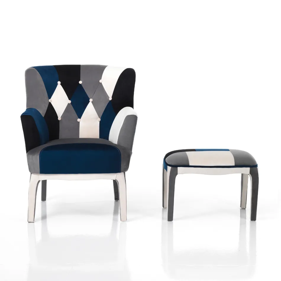 Poltrona con Pouf in Tessuto Patchwork - Bromo Viadurini