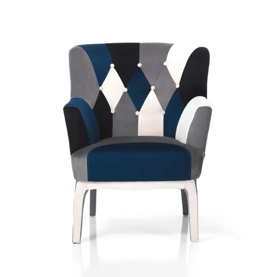 Poltrona con Pouf in Tessuto Patchwork - Bromo Viadurini