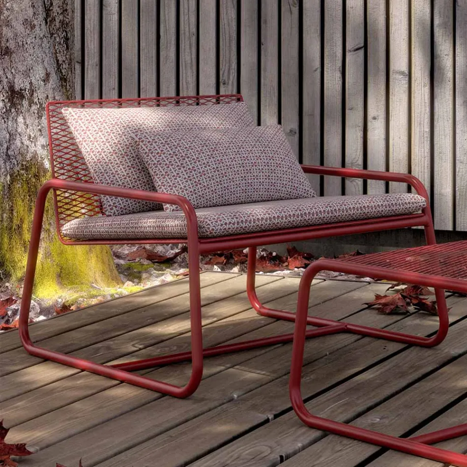 Poltrona da Esterno in Metallo con Cuscino di Lusso Made in Italy - Karol Viadurini