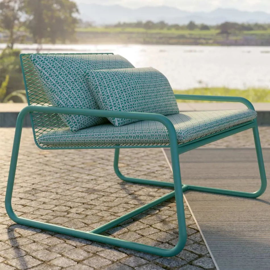 Poltrona da Esterno in Metallo con Cuscino di Lusso Made in Italy - Karol Viadurini