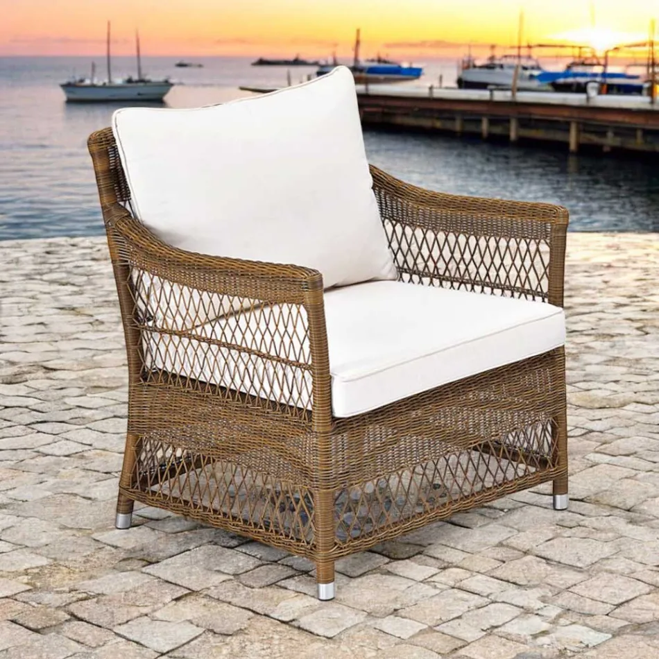 Poltrona da Esterno in Polyrattan Intrecciato a Mano - Gigi Viadurini