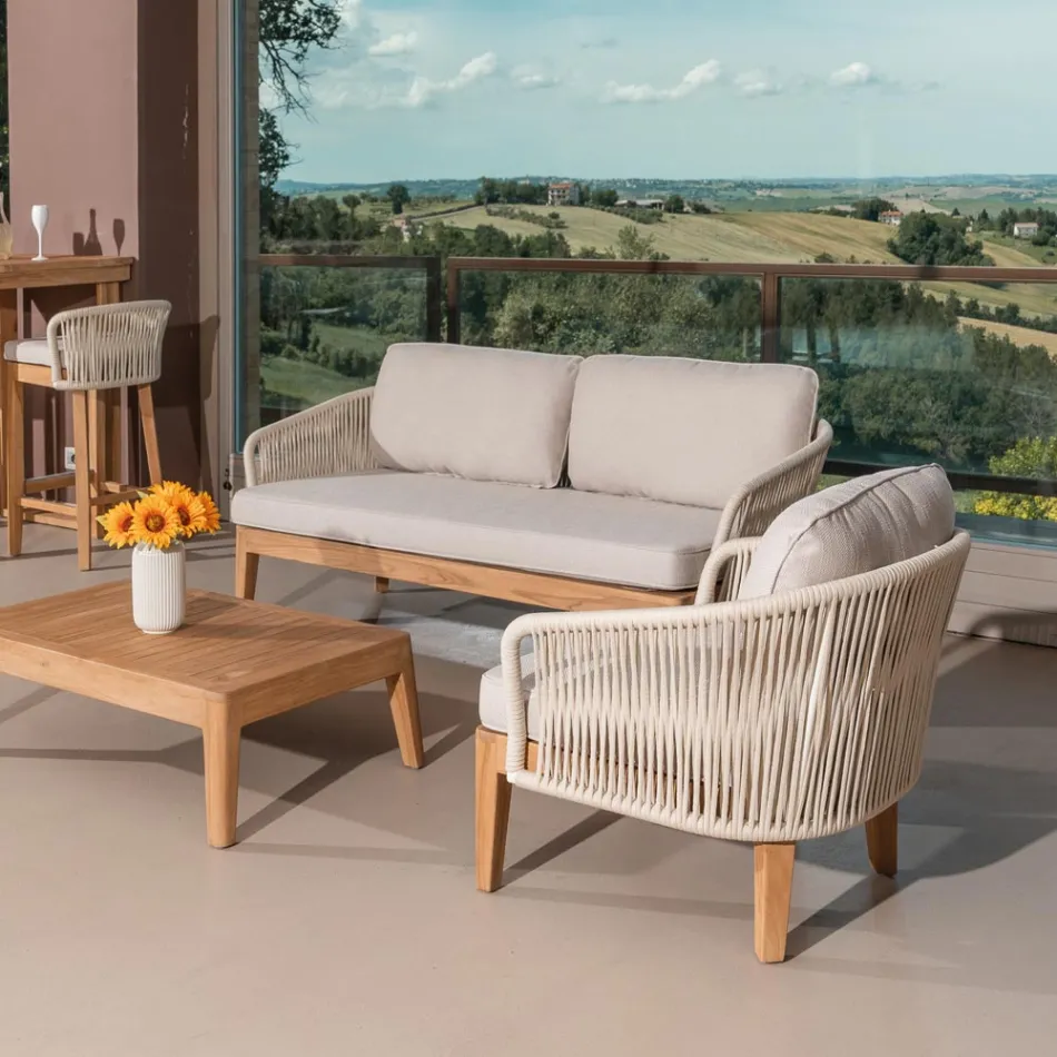 Poltrona da Esterno in Teak ed Intreccio in Polietilene - Jhon Viadurini