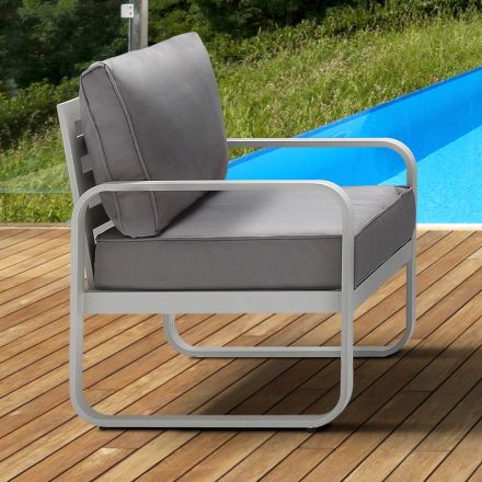 Poltrona da Giardino in Alluminio Bianco Avorio Opaco e Cuscini Grigio - Avoir Viadurini