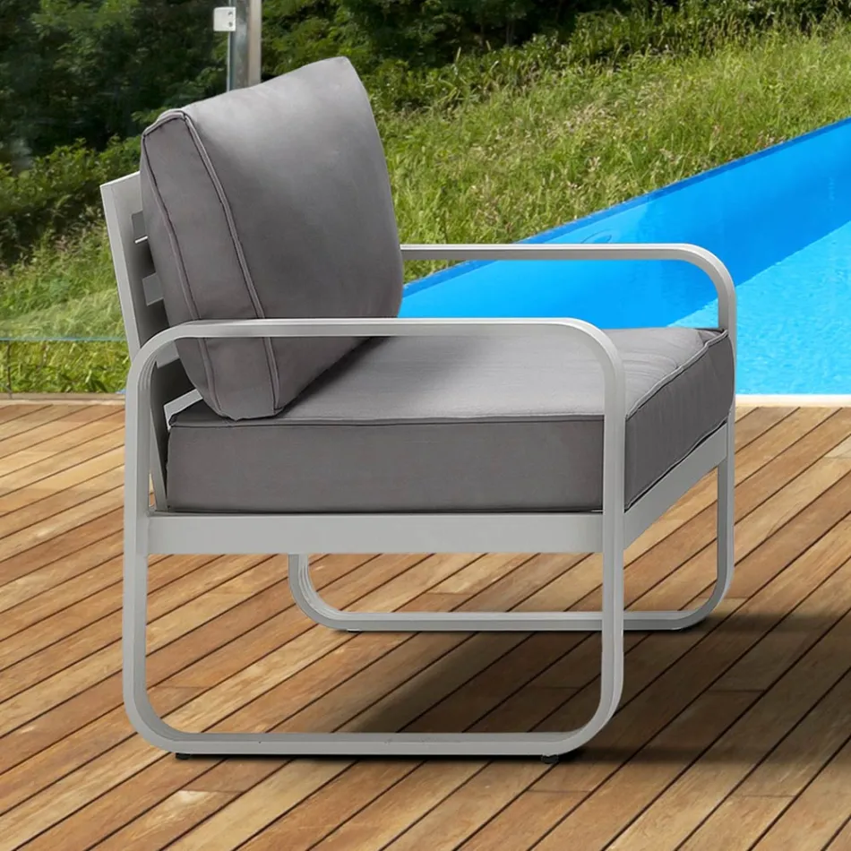 Poltrona da Giardino in Alluminio Bianco Avorio Opaco e Cuscini Grigio - Avoir Viadurini