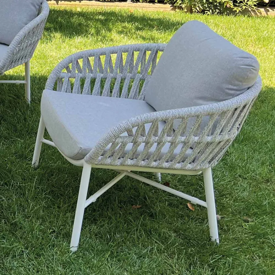 Poltrona da Giardino in Alluminio, Corda e Tessuto Marsala o Bianco - Brise Viadurini