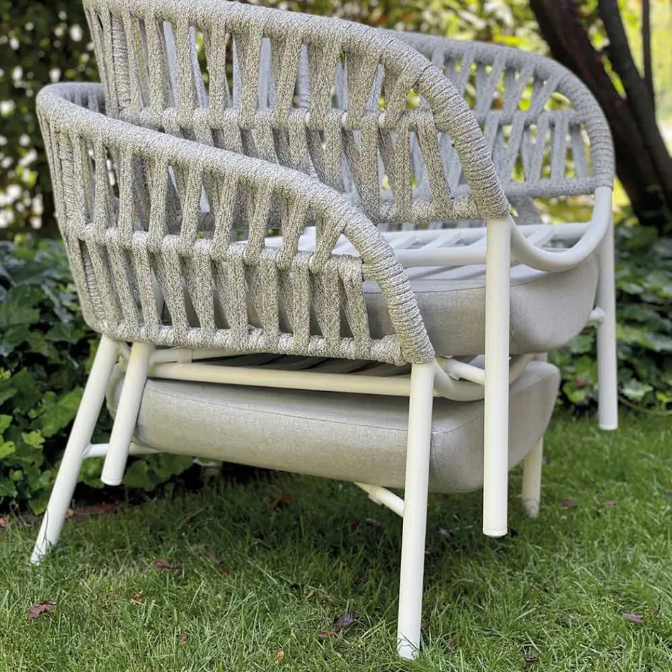 Poltrona da Giardino in Alluminio, Corda e Tessuto Marsala o Bianco - Brise Viadurini