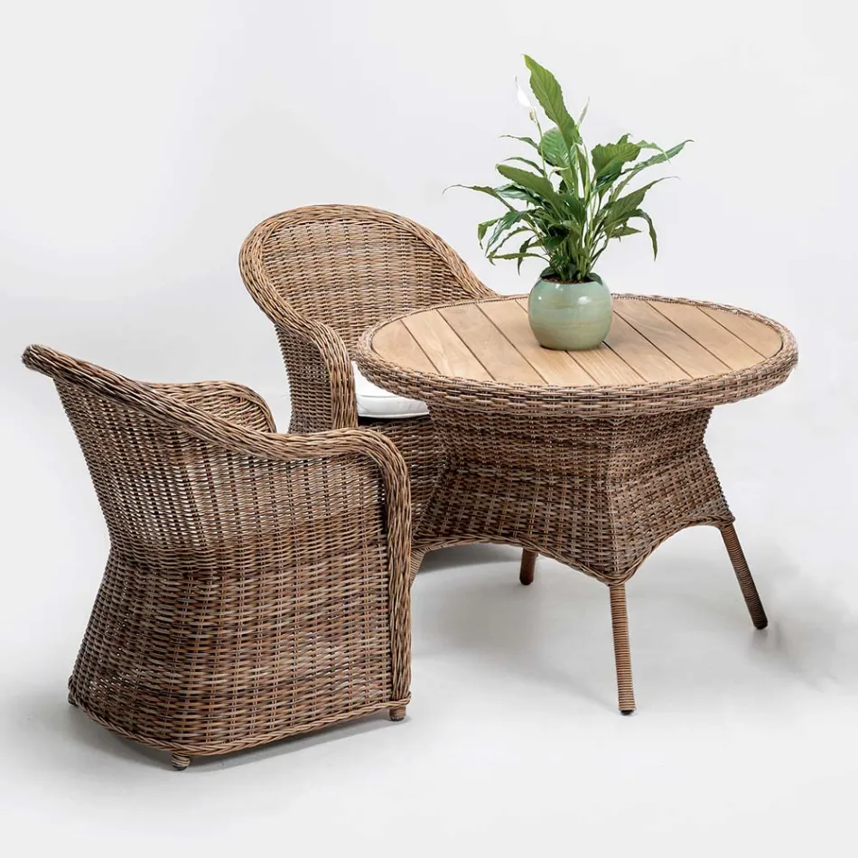 Poltrona da Giardino in Alluminio e Intreccio in Polyrattan - Melina Viadurini