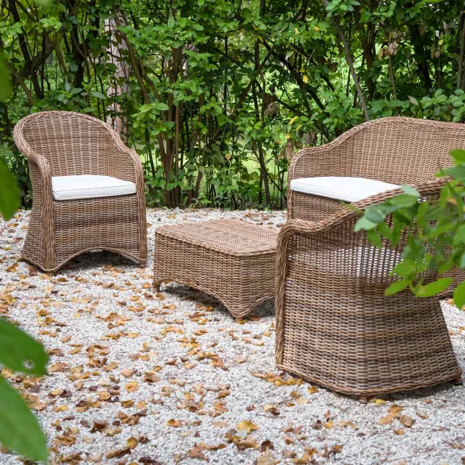 Poltrona da Giardino in Alluminio e Intreccio in Polyrattan - Melina Viadurini