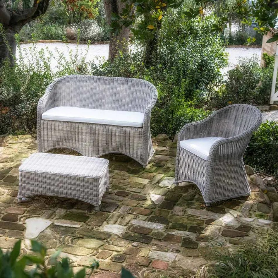 Poltrona da Giardino in Alluminio e Intreccio in Polyrattan - Melina Viadurini
