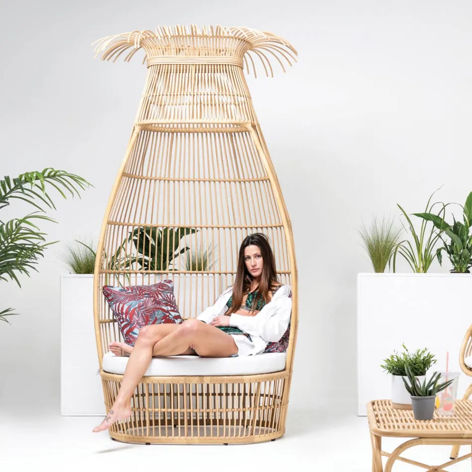 Poltrona da Giardino in Intreccio di Polyrattan con Cuscino Off-White - Anteia Viadurini