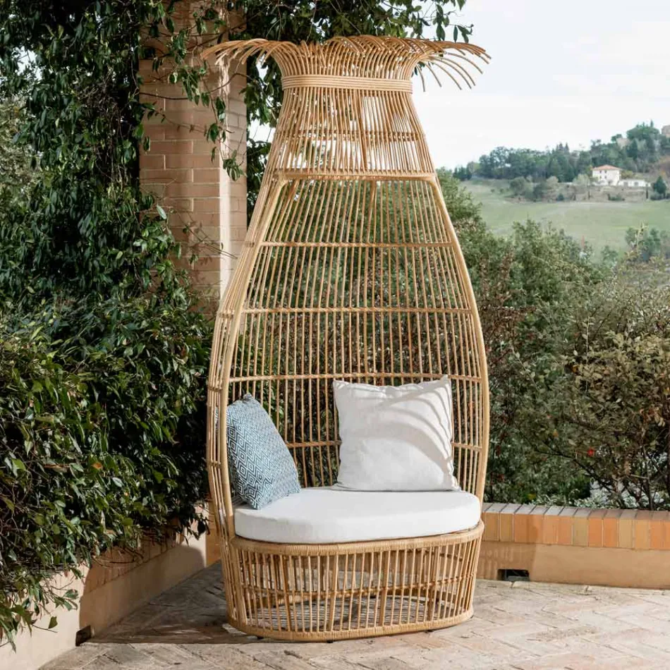 Poltrona da Giardino in Intreccio di Polyrattan con Cuscino Off-White - Anteia Viadurini