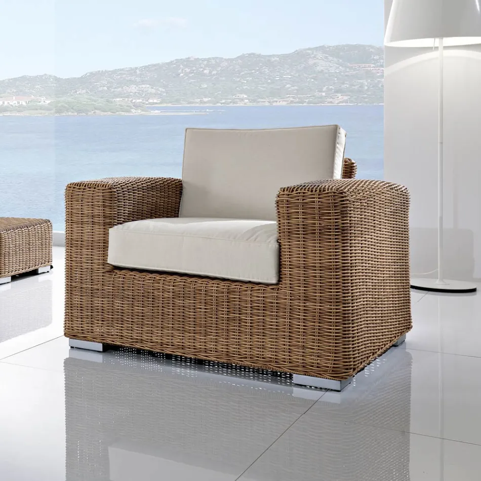 Poltrona da Giardino in Polyrattan Intrecciato a Mano - Yoko Viadurini