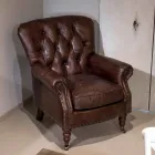 Poltrona da Interno Interamente Realizzata in Cuoio Vintage Effetto Invecchiato - Timbro Viadurini