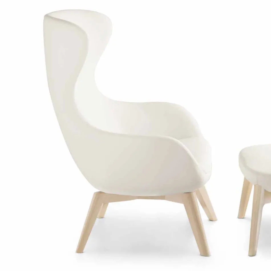 Poltrona da Salotto con Poggiapiedi in Pelle e Legno Made in Italy - Butterfly Viadurini